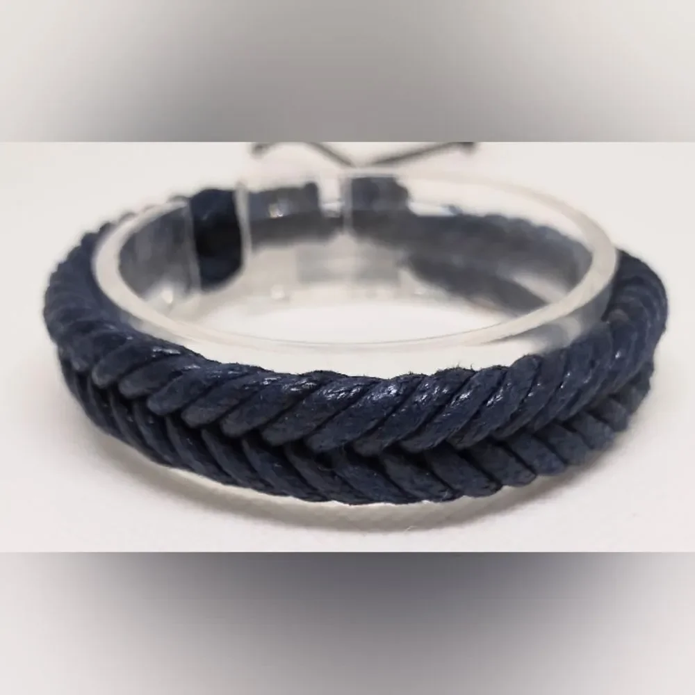 Men's bracelet leather‎ braided blue new e53